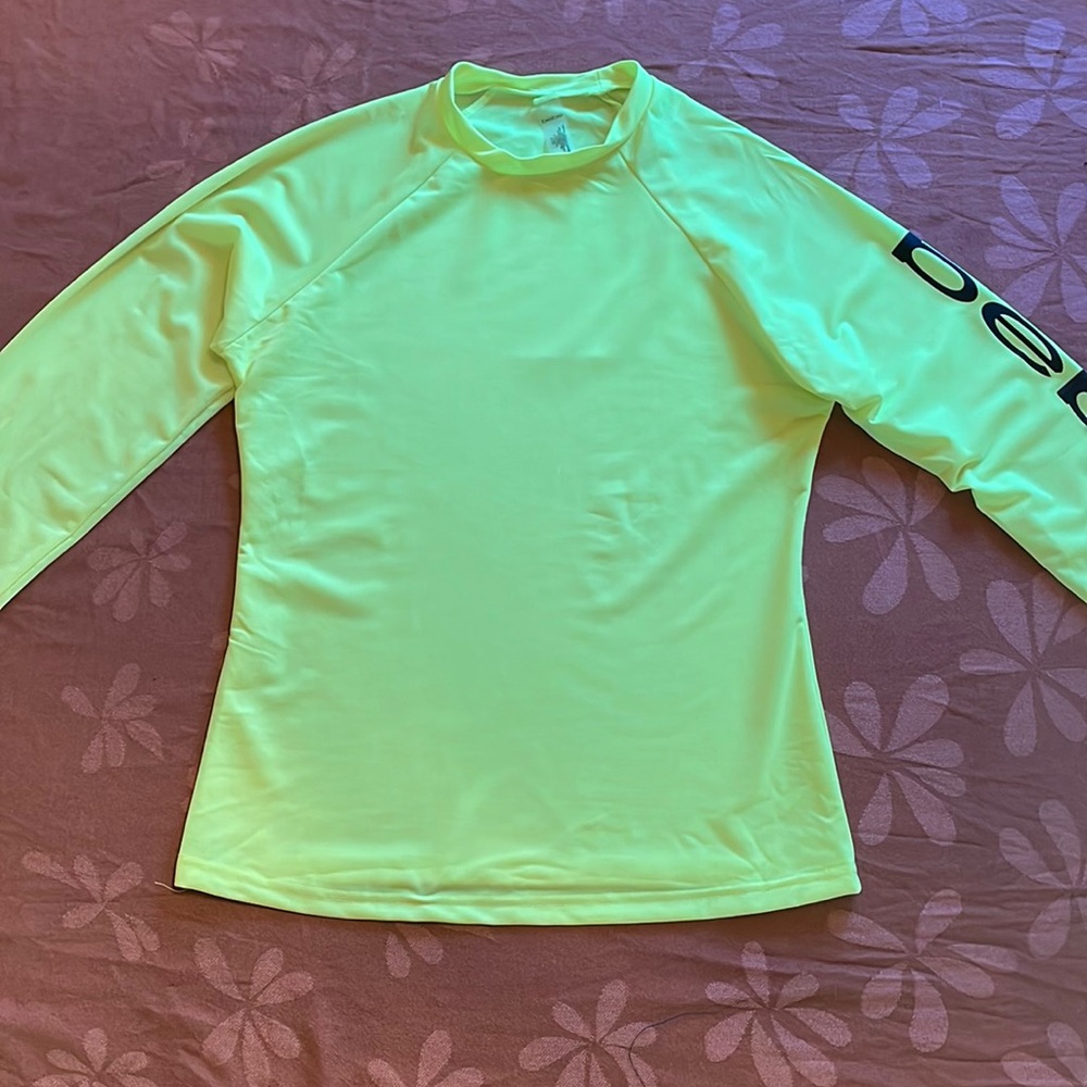 Bebe Long-Sleeve Stretch Top in Fluorescent Yellow, Size Small/S (Junior) Active